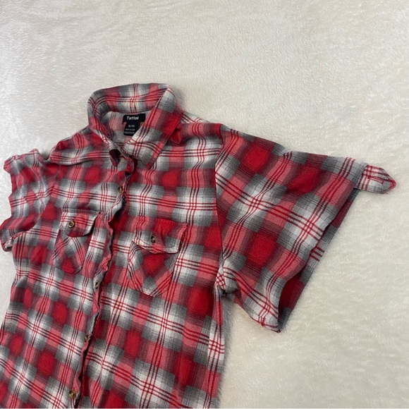 Tattoo Women's Red White Plaid Button Up Short Sleeve Size XL - Picture 2 of 12
